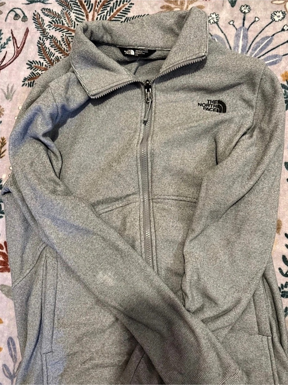 The North Face Women's Full-Zip Ribbed Fleece Jacket Gray Large